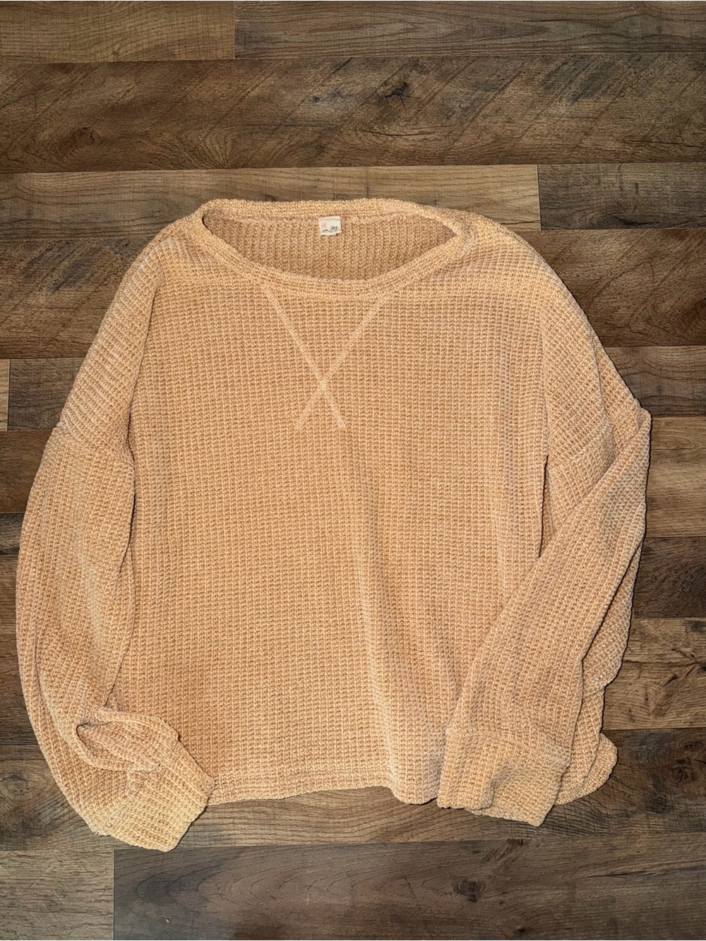 Cozy Waffle Knit Pullover Sweater - Peach